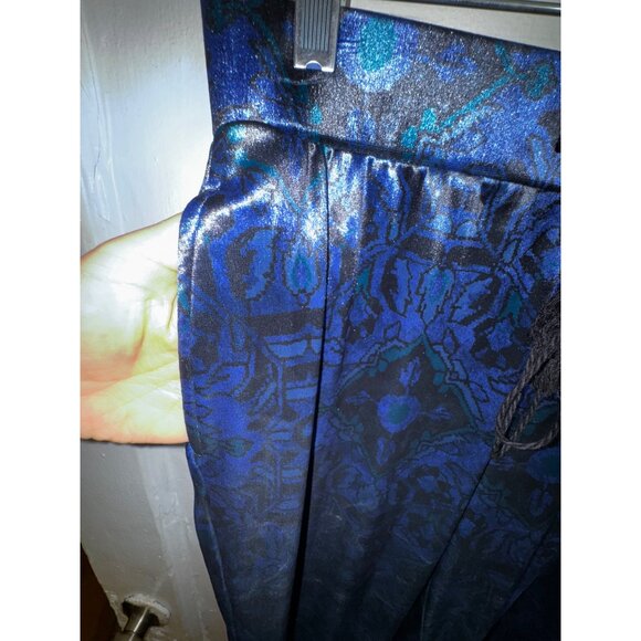 Susan Graver Womens XS Petite Blue Paisley Print Pull-On Pants Velour Stretch - Picture 3 of 10